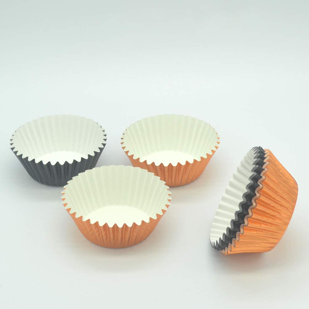 Huaswan Black Orange Foil Cupcake Liners Standard Baking Cups for Halloween Party and More, 120-Count