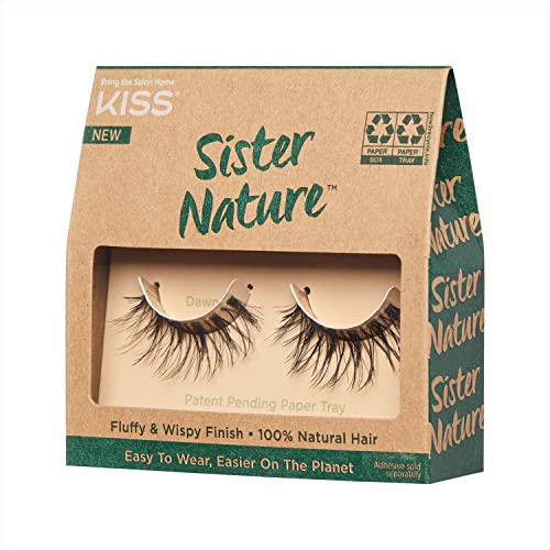 KISS Sister Nature False Eyelashes, 'Dawn', 12 mm, 100% Natural Hair, Recyclable Paper Box, Printed with Soy Ink, Cruelty Free, Vegan, Includes 1 Pair of Reusable Strip Lashes