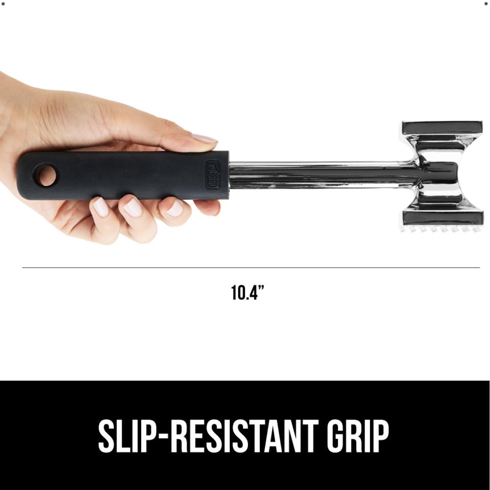 GORILLA GRIP Patented Dual-Sided Meat Tenderizer, Heavy Duty Kitchen Mallet with Soft Handle, Spiked Side Tenderizes and Smooth Flattens, Maximize Food Flavor, Commercial Grade Chicken Pounder, Black