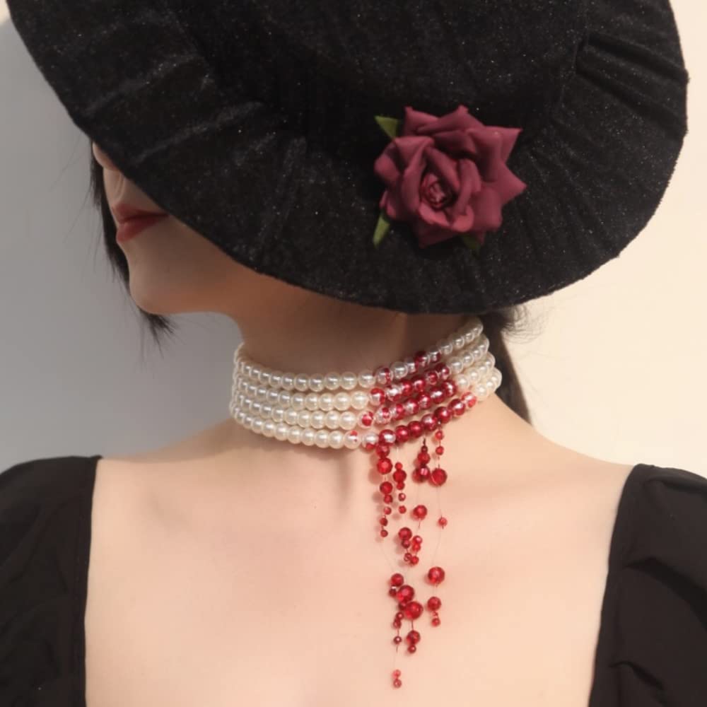 Handmade Dripping Blood Imitation Pearls Necklace Vampire Choker Party Costume Women