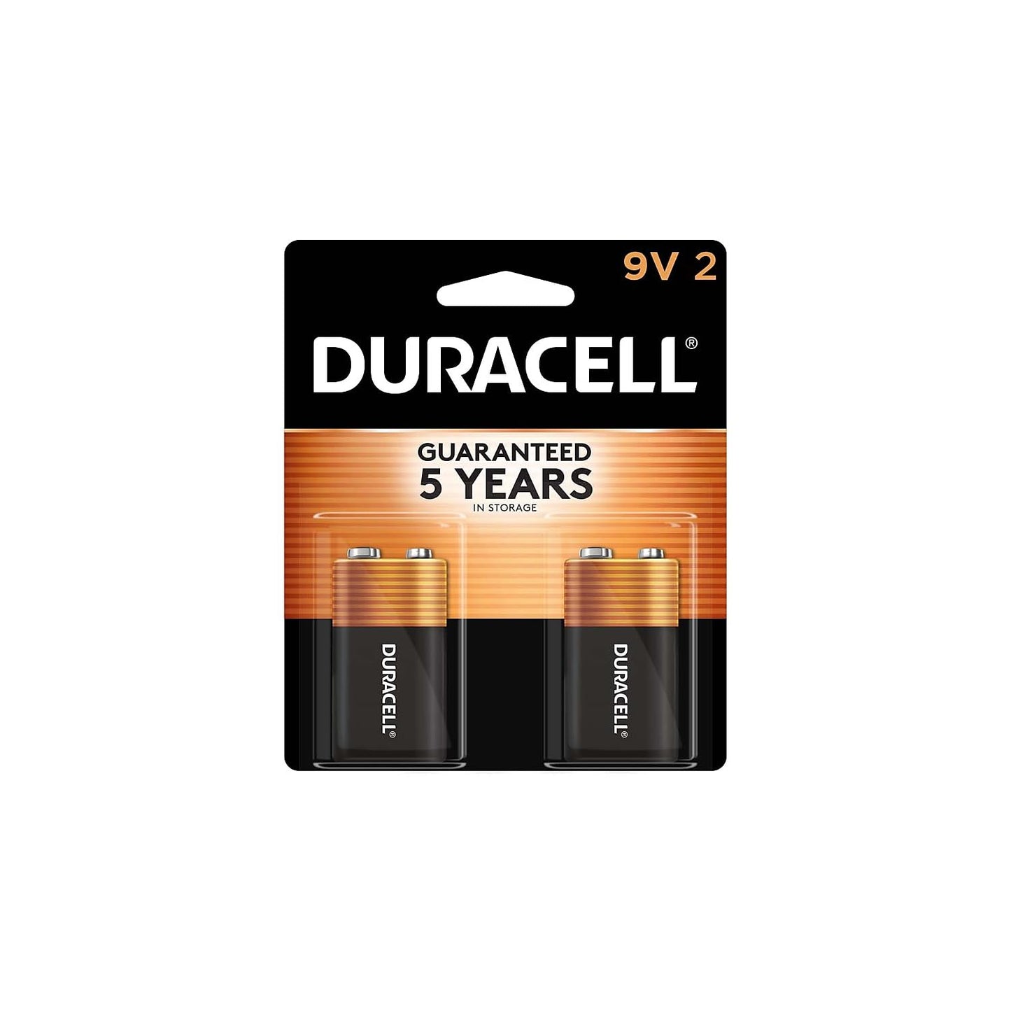 Duracell Coppertop 9V Battery, 2 Count Pack, 9-Volt Battery with Long-lasting Power, All-Purpose Alkaline 9V Battery for Household and Office Devices