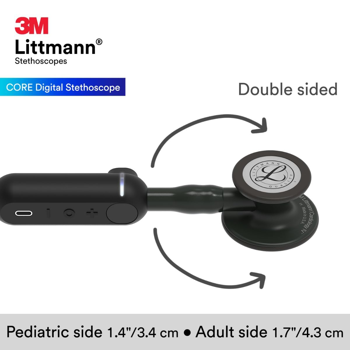 3M Littmann CORE Digital Stethoscope, Our Most Advanced Stethoscope Yet, Up To 40x Amplification, Active Noise Cancellation, In-App Sound Wave Visualization, Black-Finish Chestpiece, 8480