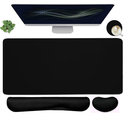 Large Mouse Pad and Keyboard Wrist Rest, Desk Pad for Keyboard and Mouse, 4-in-1 Large Gaming Mouse Pad with Wrist Support, Desk Mat for Home Office Study Game-Black