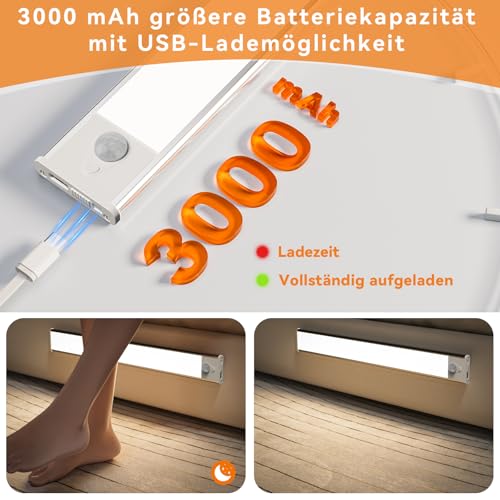 LED Undercabinet Lights with Motion Sensor, 40 cm Undercabinet Lighting, 3 Colors (6000K) and 3000 mAh, Wireless Light Strip, USB Kitchen Lights, for Cabinets and Stairs. 2