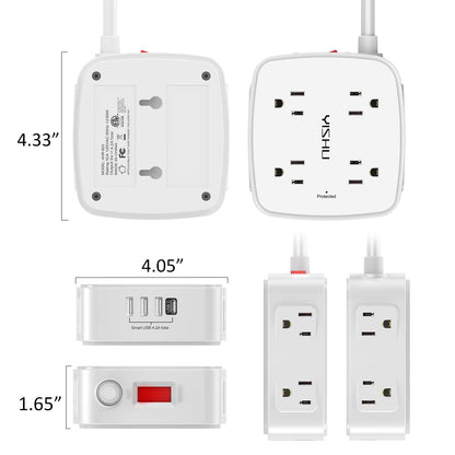 6 Ft Surge Protector Power Strip - 8 Widely Outlets with 4 USB Ports, 3 Side Outlet Extender with 6 Feet Extension Cord, Flat Plug, Wall Mount, Desk USB Charging Station, ETL,White