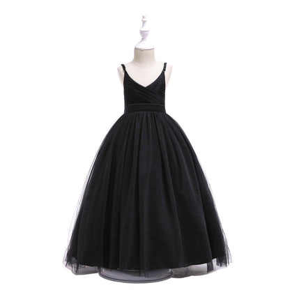 Glamulice Kids Funeral Flower Girls Black Dress Lace Bridesmaid Long A Line Wedding Pageant Dresses Tulle Spaghetti Strap Party Gown Christmas Holiday Evening Prom Princess Birthday Gown 11 12