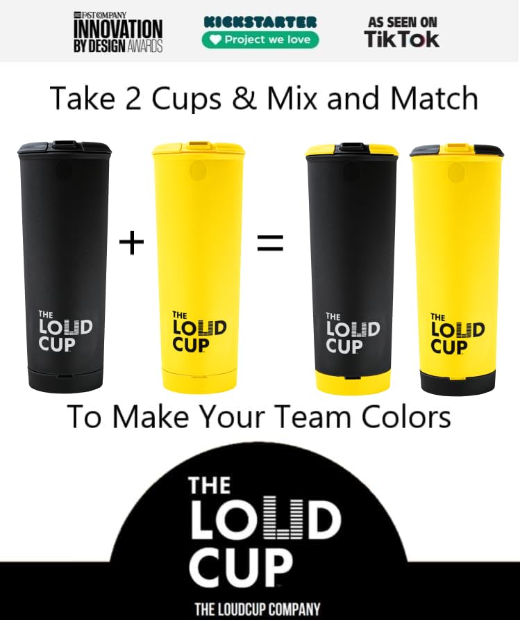 Loud Cup 20 oz Tumbler + Stadium Horn with Open-Sip Lid (Canary Yellow) - Insulated Cup Reusable Water Bottle Coffee Travel Mug - Worlds Loudest Cup for Game Day