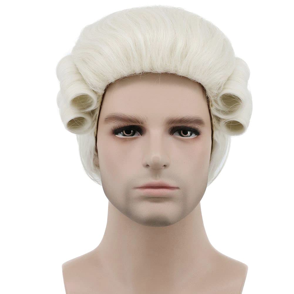 karlery Judge Colonial Wig Man Long Wave Beige Wig for Halloween Costume Cosplay Party
