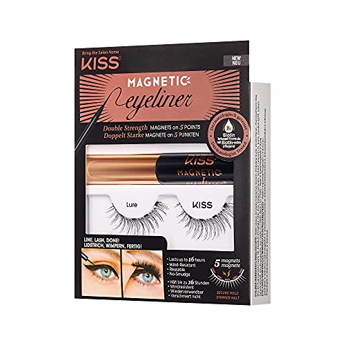 KISS Magnetic False Eyelashes, 'Lure', 12 mm, Includes 1 Pair Of Magnetic Lashes, Magnetic Lash Eyeliner, Contact Lens Friendly, Easy to Apply, Reusable Strip Lashes