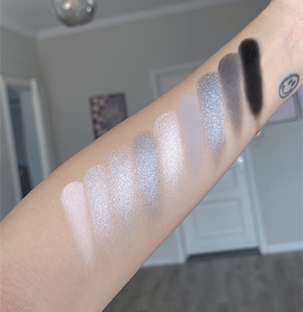 Go Ho Black Grey Silver Smoky Eyeshadow Palette,9 Colors Matte&Shimmer Eye Makeup Palette,Goth Eye Shadow Pallets for Women,Waterproof Cool Eye Shadow Palette Makeup with Prism Mirror