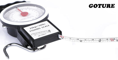 Goture Fishing Hanging Scale Mechanical Kitchen and Fish Fishing Scale Multi-Purpose Portable Hand Held Dial Weight Scale with Tape Measure (50 Lbs / 22Kg)