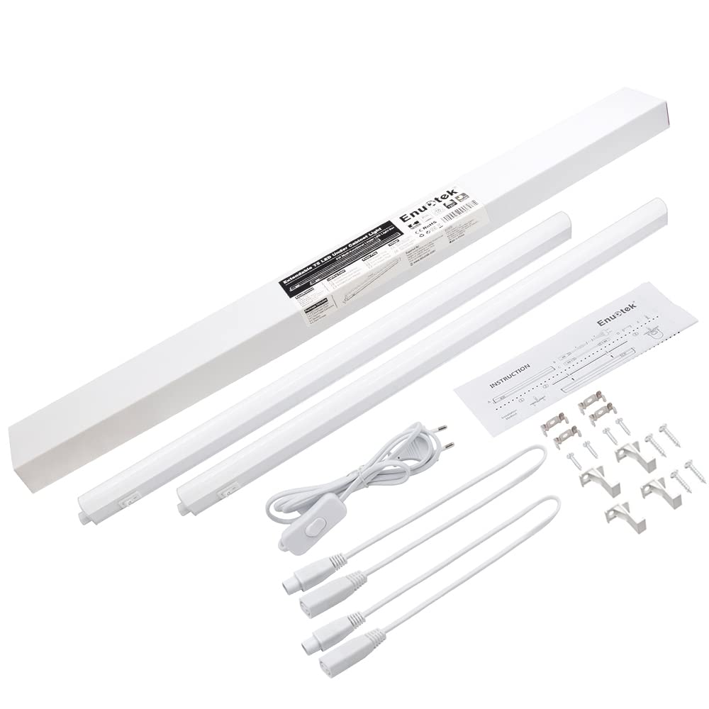 ENUOTEK Connectable LED Kitchen Under Cabinet Lamps Light Strips, 2 x 8 W LED Under-Unit Lights, Wall Lights with Switch and Power Plug, Neutral White 4000 K, Length 573 mm, 2 Bulbs