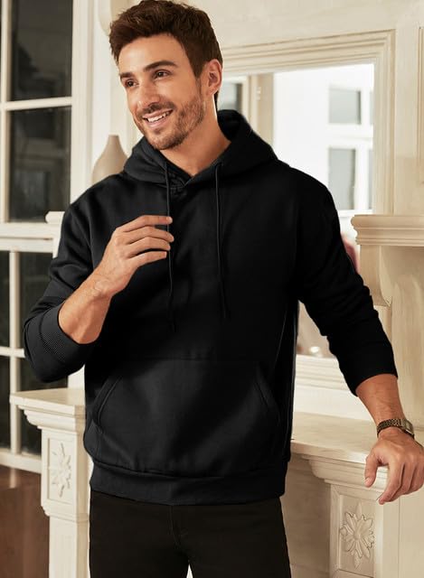 JMIERR Men's Sweatshirt Mens Fall Vintage Drawstring Hoodies Sweatshirts for Men Long Sleeve Hooded Pullover with Pockets Collar Fleece Casual Basic Simple Winter Shirts Sweater, US50(2XL), Black