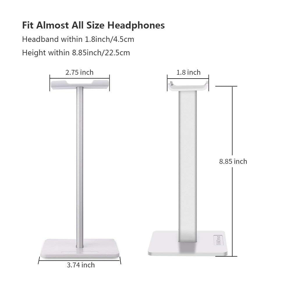 Headphone Stand Headset Holder Gaming Headset Holder with Aluminum Supporting Bar Flexible Headrest Anti-Slip Earphone Stand for All Headphones, White