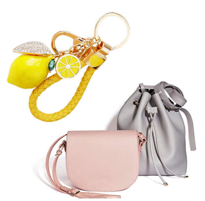 Ergugos Cute Lemon Keychain Little Lemon Crystal Rhinestone Key Chain Fruit Keyring For Purse Bag Backpack Car Jewelry Gift For Women Men (Yellow)