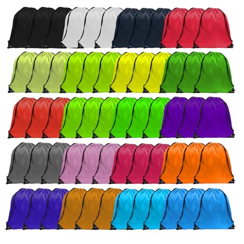 GoodtoU Drawstring Bags, Drawstring Backpack Nylon Backpack Draw String Bags Pack Bulk Cinch Sack Drawstring Gym Bag Drawstring Backpack for Sport, Traveling, Team (20 Colors, 60Pcs)