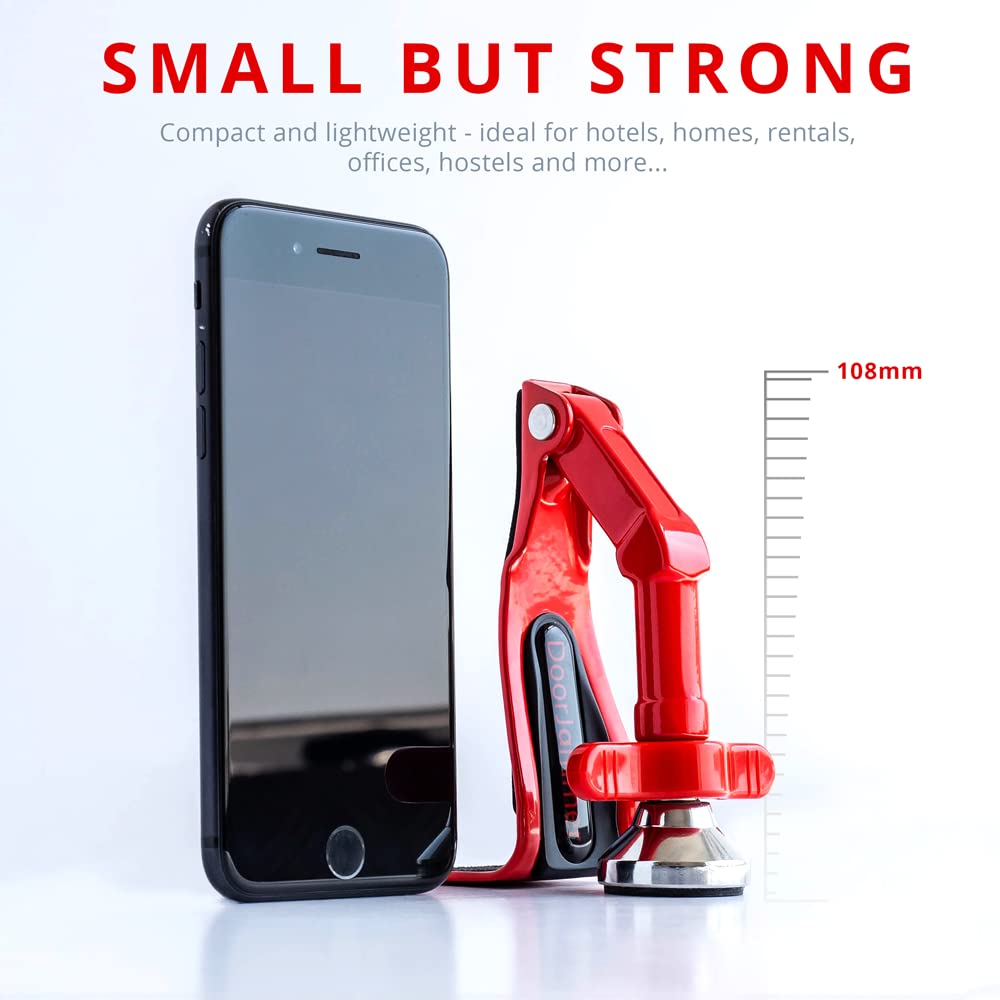 DoorJammer Portable Door Lock Brace for Home Security and Personal Protection, Red, DJ3