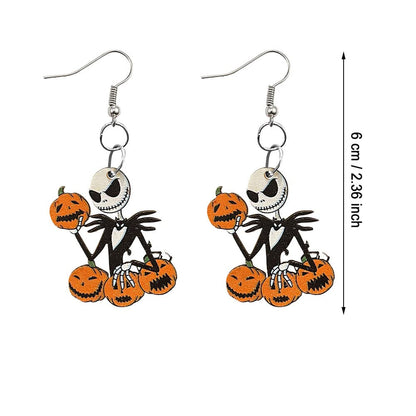 Cute Cartoon Halloween Theme Earrings Ghost Pumpkin Wooden Dangle Earrings Creative Jewelry for Halloween Party Exaggeration Accessories-A