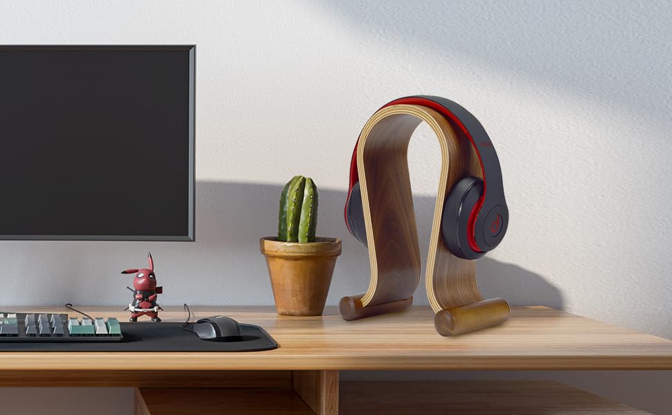 SAMDI Wood Headphone Stand, Headphones Hanger Holder Mount Omega Compatible for Sony, Bose, Shure, Jabra, JBL, AKG Gaming Headphones Display et. (Walnut)