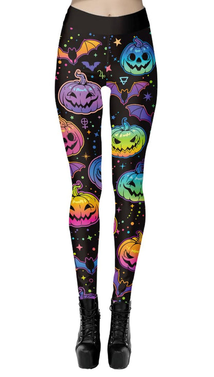 Eyanse Halloween Leggings for Women Pants Womens Halloween Clothes High Rise Tights Bat Pumpkin Printed Pajama Pants Woman Stretchy Unique Workout Leggings,S/M