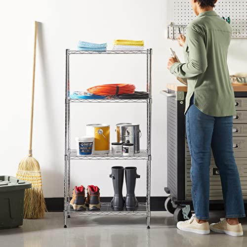 Amazon Basics 3-Shelf Adjustable Heavy Duty Steel Wire Rack Storage Shelving Organizer for Kitchen, Garage, 23.2" L x 13.4" W x 30" H, Black