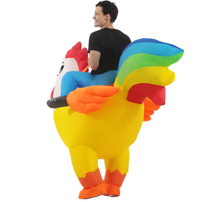 KOOY Inflatable Adult Halloween Costumes Blow up Chicken Ride on Rooster Costume for Halloween Funny Riding Costume Men Women Cosplay Party