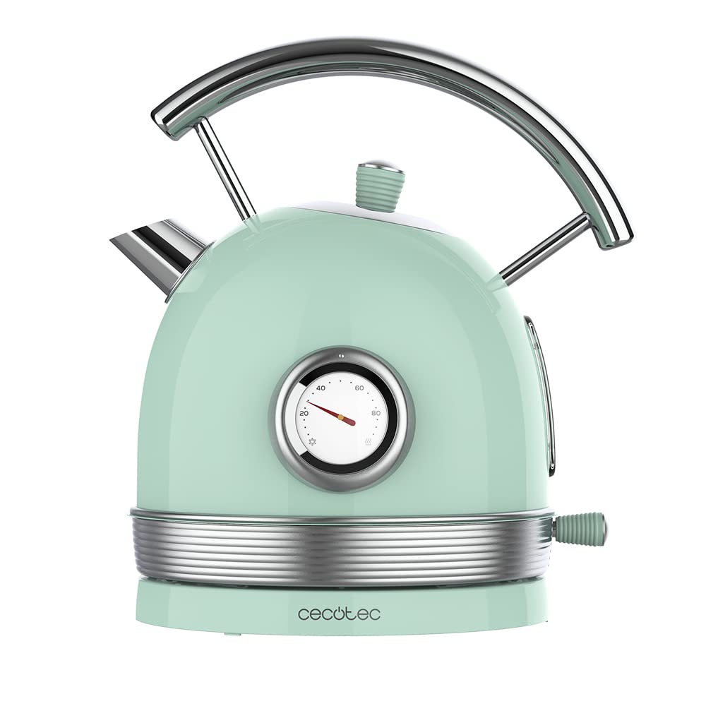 Cecotec ThermoSense 01483 Electric Kettle 420 Light Green. 1.8 Litre Capacity, 2200 W, Temperature Measurement, Base 360 Degrees, Stainless Steel, Vintage Style, Green