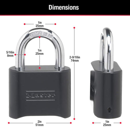 Master Lock Black Combination Padlock, Set Your Own Combo Lock, Weather Resistant Indoor and Outdoor Padlocks with Code for Gym Locker, Gate, Shed, 2 Pack, 178EC2