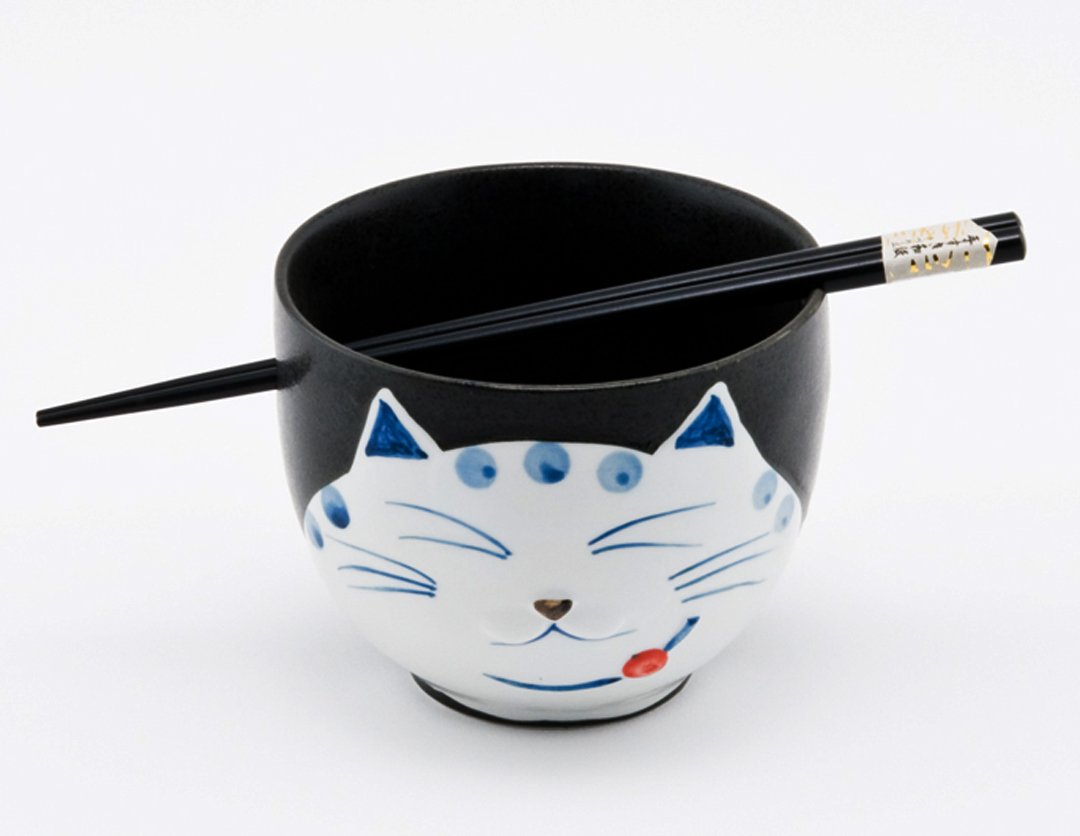 Happy Sales, Japanese Ramen Udon Noodle Soup Cereal Bowl With Chopsticks (BlackCat)