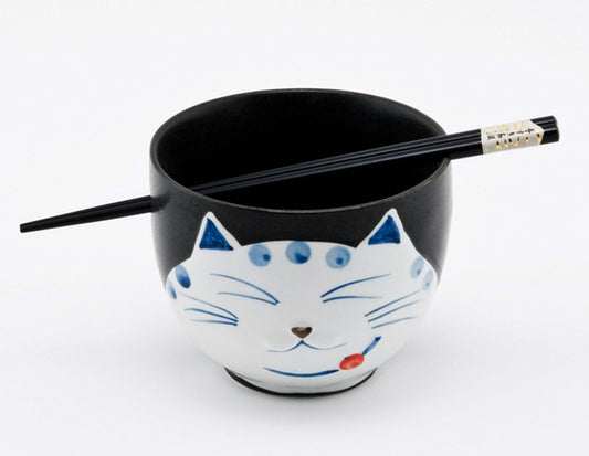 Happy Sales, Japanese Ramen Udon Noodle Soup Cereal Bowl With Chopsticks (BlackCat)