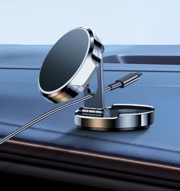 Universal Magnetic Phone Holder for Car Dashboard Folding Magnetic 360° Rotating Car Mount for All Smartphones Silver