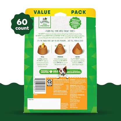 Greenies Pill Pockets for Dogs Large Size, Soft Dog Treats, Chicken Flavor, 15.8 oz. Pouch (60 Treats)