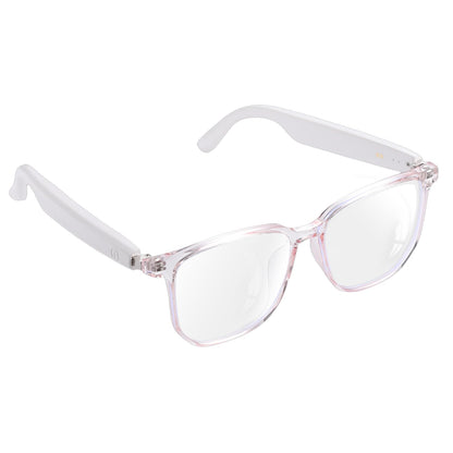 GenXenon Smart Glasses, Clear Frame Blue Light Glasses for Woman, Magnetic Charging,Remote Photography, Open-Ear Design, Voice Assistant, 5.3 Bluetooth with Audio Mic for Working Gaming (GS03-C)