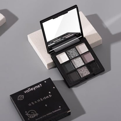 9 Color Smokey Eyeshadow Palette - Highly Pigmented Matte & Glitter Shades, Long-Lasting, Waterproof & Blendable, Black Silver Gray Eyeshadow Set for Sultry Glam (Reversal Star Smokey)