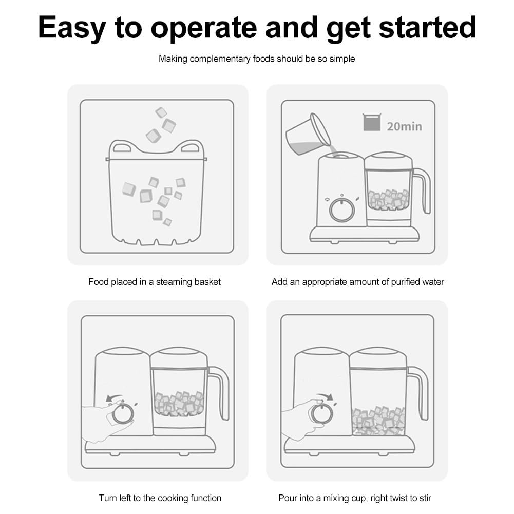Kobuer 4 in 1 Baby Food Maker, Multifunction Baby Food Processor and Steamer, Puree Blender, Multifunctional Baby Puree Maker, Mini Food Grinder Cooking