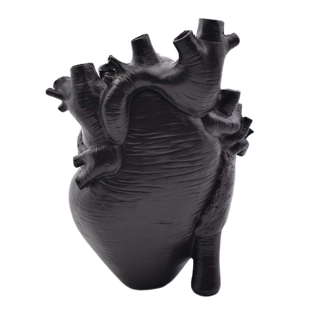 Human Heart Organ Shape Vase Creepy Halloween Home Desk Flowers Pot Decor, Medium Size 6.2" x 4.2", Black