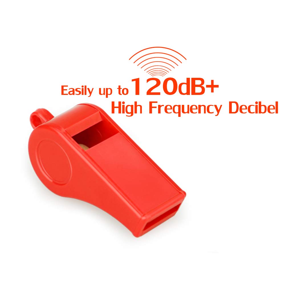 Hipat Red Emergency Whistles with Lanyard, Loud Crisp Sound Plastic Whistles Bulk Ideal for Outdoor Sport，Lifesaving，and Officials