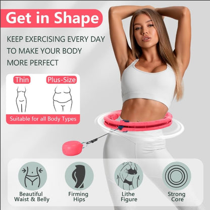 Leann L!fe U1-30 Knots Waist 19"- 61”, Magnetic Lock Smart Weighted Hula Hoop for Adults Weight Loss, Infinity Hoop Plus Size, Children Adult Home Outdoors, Fitness Exercise, Abdominal Toner, Pink