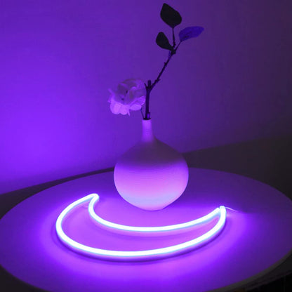 LED Purple Moon Neon Light, Cute Neon Moon Sign, Halloween Room Decor - Battery or USB Powered 5V Art LED Decorative Night Lights for Home, Bedroom, Office, Dorm, Party