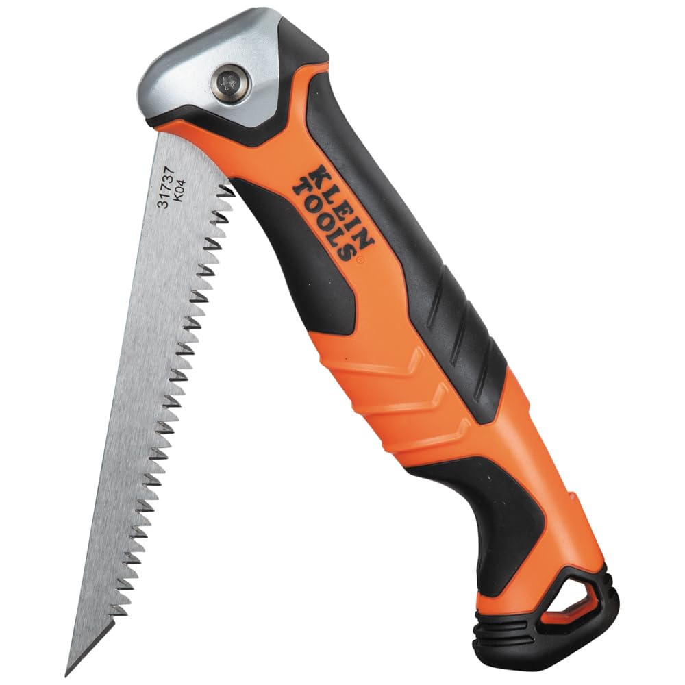 Klein Tools 31737 Folding Jab Saw / Drywall Hand Saw with Lockback at 180 and 125 Degrees and Tether Hole