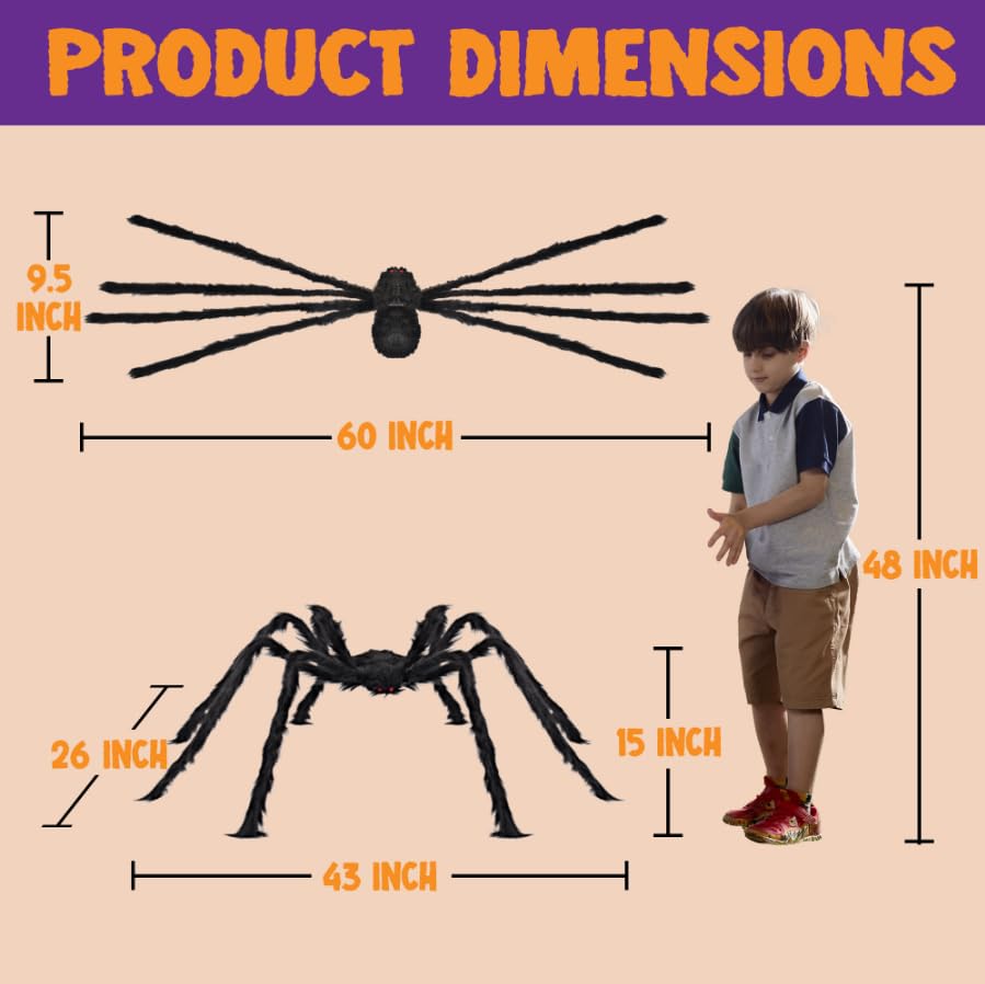 JOYIN Halloween Outdoor Decorations Giant Spider, 5 Ft Large Spider for Yard Lawn Garden Patio Scary Halloween Outside Decor, Indoor Haunted House Prop and Home Party Decor, Black