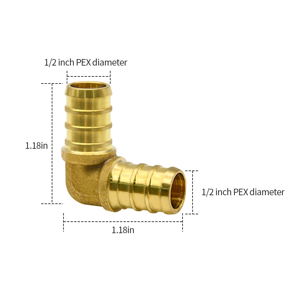 10 Pack 1/2" PEX Elbow Fittings, Brass Fittings for PEX Tubing Pipe (1/2" Elbow, 10)