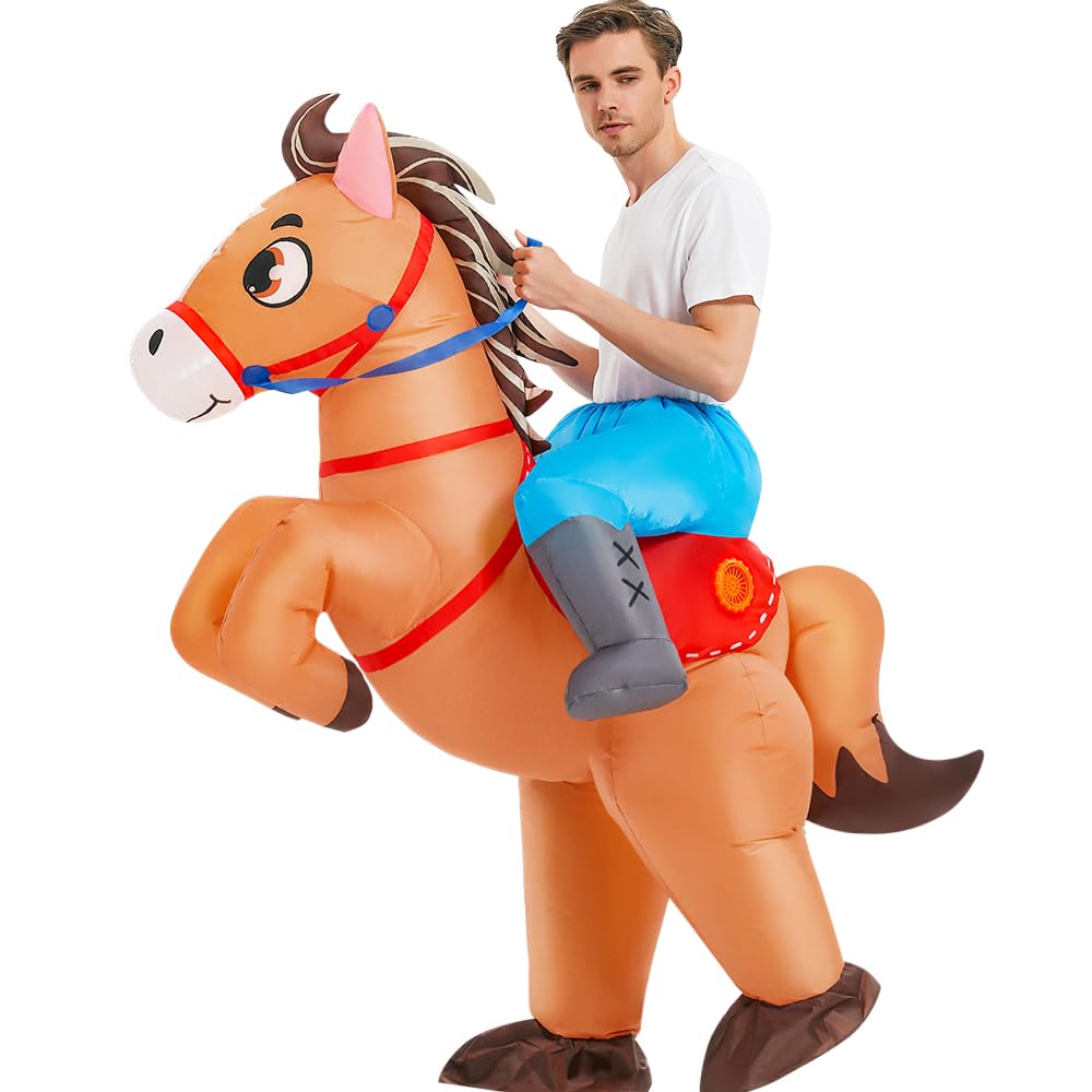 KOOY Inflatable Horse Costume Adult Blow Up Riding Cowboy Cowgirl Costume Funny Ride On Horse Suit for Men Women Halloween Party
