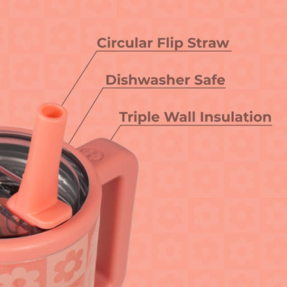 HydroJug Kids - 20 oz Insulated Kids Water Bottle with Flip Straw & Handle | Leak-Proof & Durable | Perfect for School, Sports, Lunch, Travel & Camp, Daisy Checkers