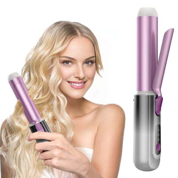 High-end Cordless Curling Iron Rechargeable, Portable USB Battery Operated Wireless Hair Curlers,Fast Heat-Up Curling Wand,Ideal for Home,Travel & Camping (Purple)