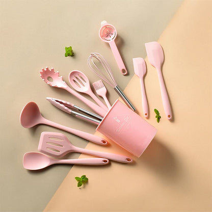Kitchen Utensils Set-12 Pieces Silicone Cooking Utensils Set (Dishwasher Safe) 392°F Heat Resistant Spatula Set, Nonstick Cookware