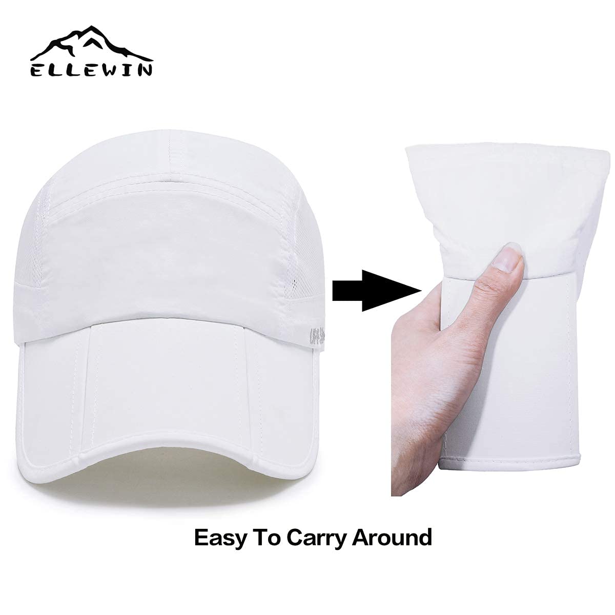 ELLEWIN Men's Baseball Cap UPF50 Hat W/Foldable Long Large Bill,One Size,White