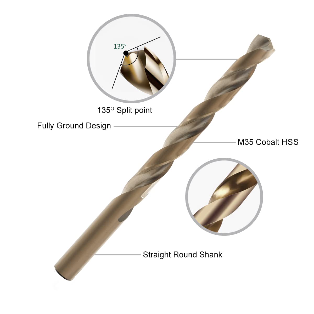 GMTOOLS 15Pcs Cobalt Drill Bit Set, M35 HSS, 135 Degree Tip, Twist Jobber Length Drill Bit Kit for Hardened Metal, Cast Iron, Stainless Steel, Plastic and Wood, with Indexed Storage Case 1/16"-3/8"