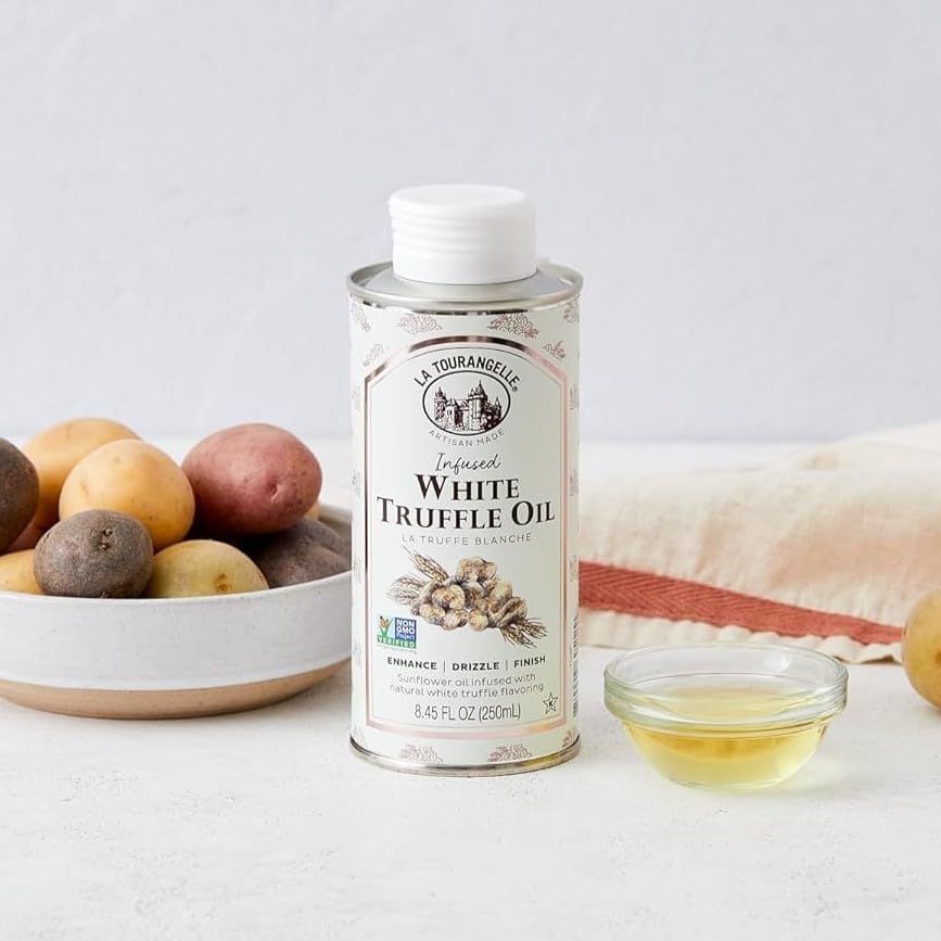 La Tourangelle, White Truffle Oil, Complex Gourmet Earthy Flavor for Drizzling over Pasta, Popcorn, Vegetables, Potatoes, Soup and More, 8.45 Fl Oz
