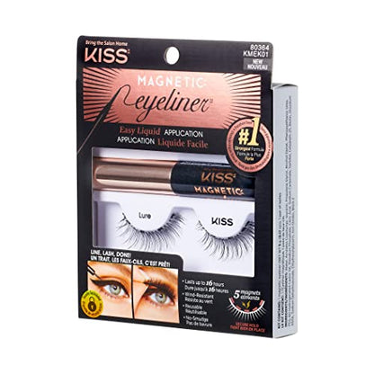 KISS Magnetic False Eyelashes, 'Lure', 12 mm, Includes 1 Pair Of Magnetic Lashes, Magnetic Lash Eyeliner, Contact Lens Friendly, Easy to Apply, Reusable Strip Lashes